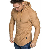 Men Hoodie Sweatshirt Casual Long Sleeve Slim Tops Gym T-shir Khaki / 3XL-Khaki-4