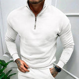 Men's Autumn And Winter Fleece-lined Solid Color Long Sleeve-White-3