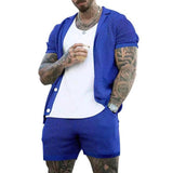 Men's Casual Mesh Knit Casual Lapel Two-Piece Suit-7