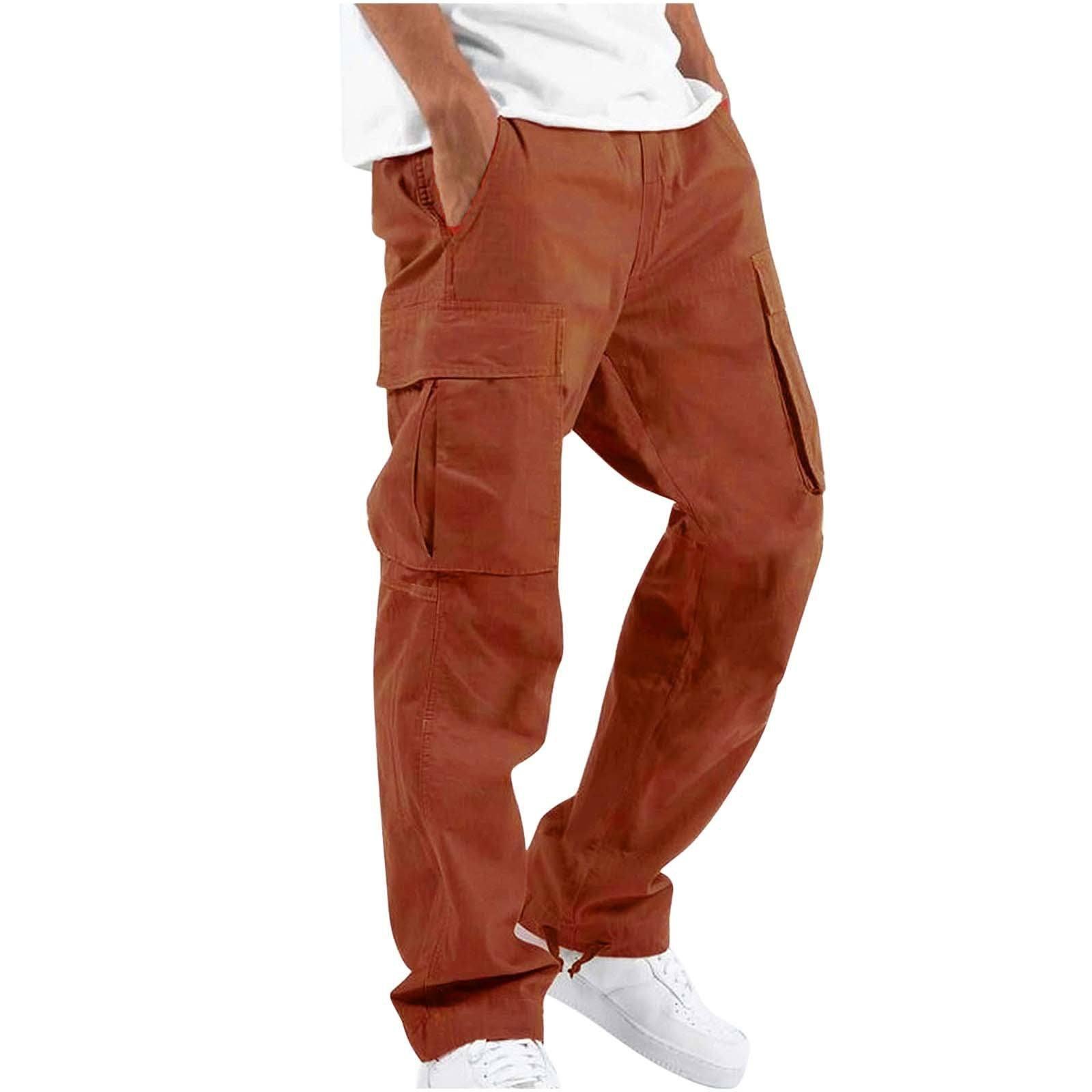 Men's Workwear Drawstring Multi-pocket Casual Pants-Orange-9