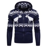 Men's Zipper Hooded Fawn Christmas Sweater-Navy Blue-5