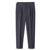 Men's Solid Color Light Cooked Wind Pleated Trousers-Grey-3