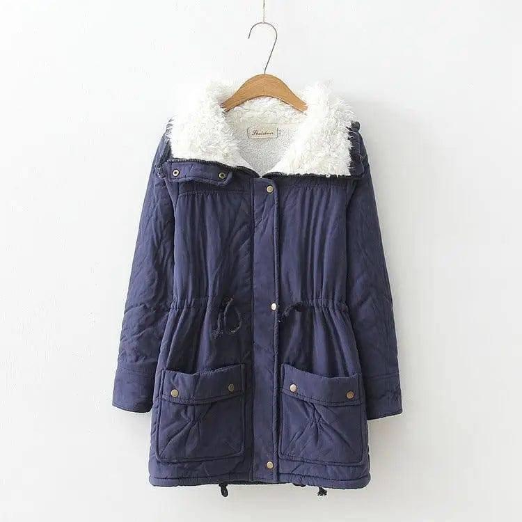 Mid-length Slim-fit Peach Skin Coat-Navy Blue-2