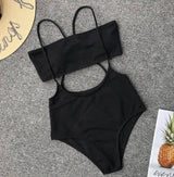 Ms. Split Swimsuit Sexy Solid Color Irregular Bib Bikini-Black-8