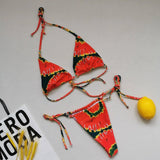 Multicolor Bikini Sexy Split Swimsuit Halter Tie-Safflower-2