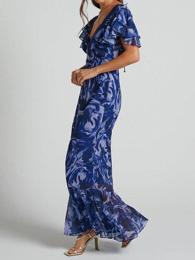 New European And American Printed Chiffon Maxi Dress-5