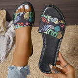 New Fashion Graffiti Print Sandals For Women Summer Round-Black Flower-2