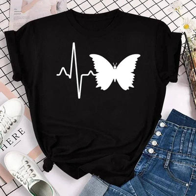 New Fashion Women T-shirt Colorful Butterfly Petal Print-17