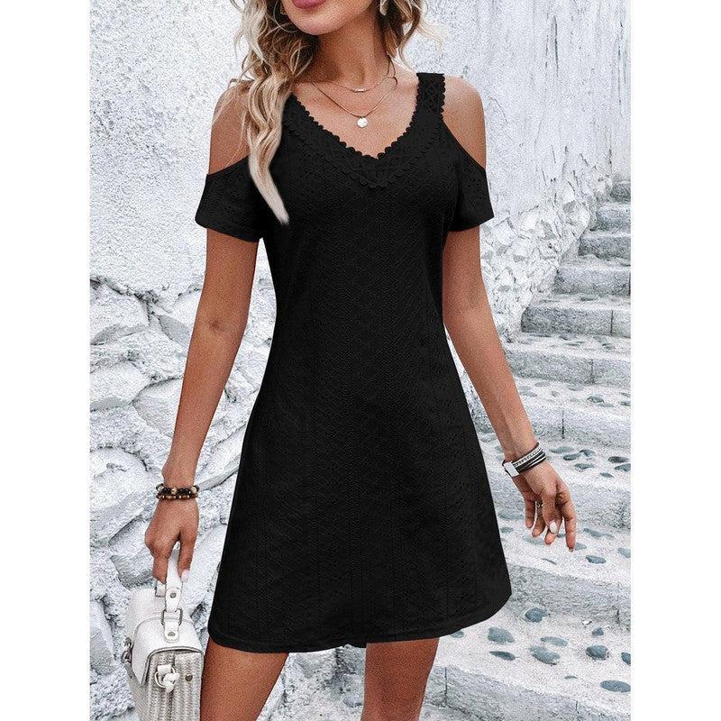 New Off-shoulder Short-sleeved Dress Fashion Summer Slimming-Black-2