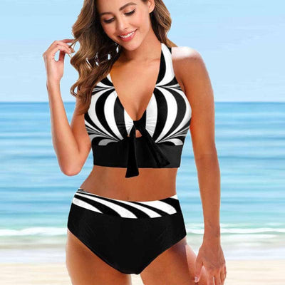 New Swimwear Printed Swimwear Colorful Pattern Swimwear-Black-2