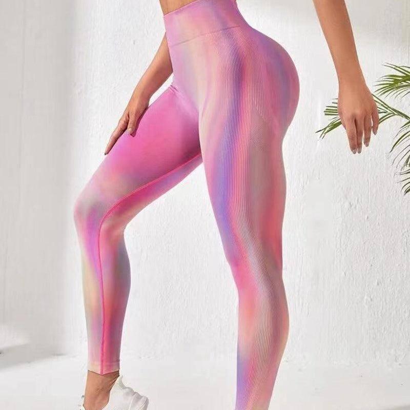 New Tie Dye Aurora Print Sports Pants Seamless High Waisted-Pink-4