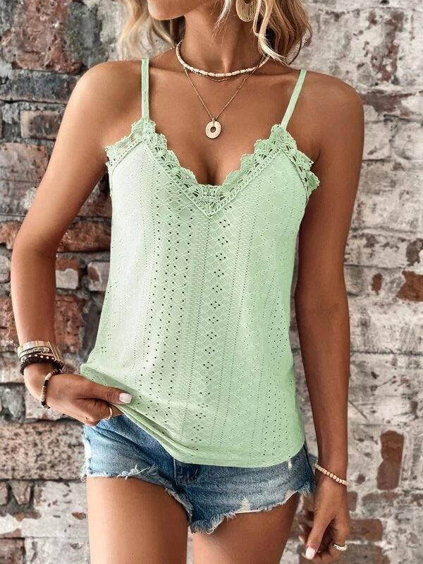 New Women's Clothing V-neck Lace Lace Sling Vest-Light Green-13