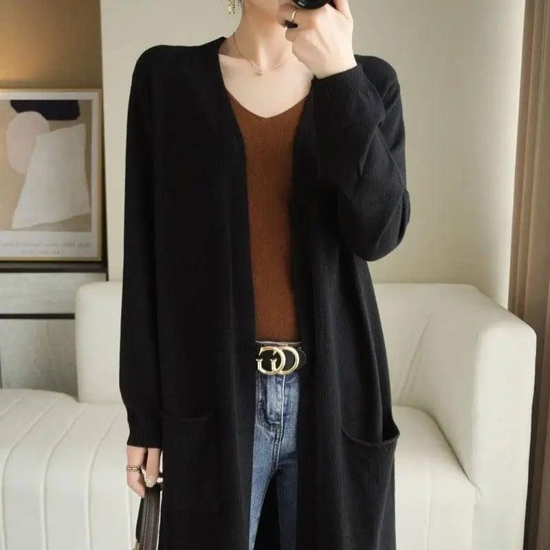 No Buckle Lazy Wind Fashion Long Cardigan Knitted Coat Women-9