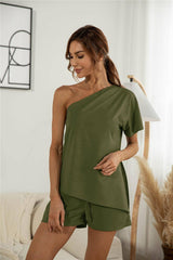 Off-the-shoulder Short Sleeve Sloping-shoulder Off-2