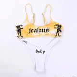 Offset Funny Bikini Multicolor Tie Dye Swimsuit Women-Yellow-5