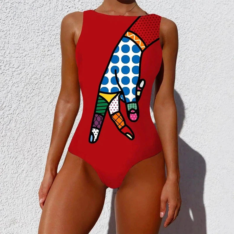 One-piece Fashion Vintage Abstract Print Lady Swimsuit Women-10style-2