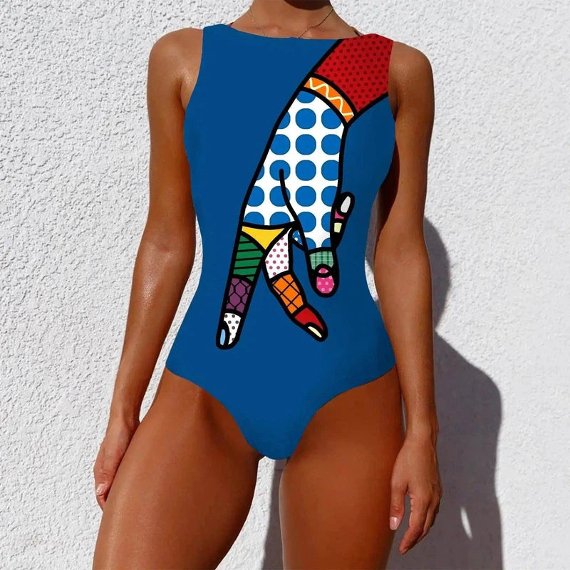 One-piece Fashion Vintage Abstract Print Lady Swimsuit Women-8style-5