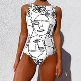 One-piece Fashion Vintage Abstract Print Lady Swimsuit Women-5style-7