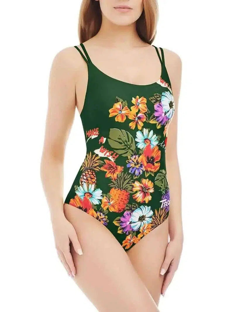 One-piece printed one-piece swimsuit-Green-4