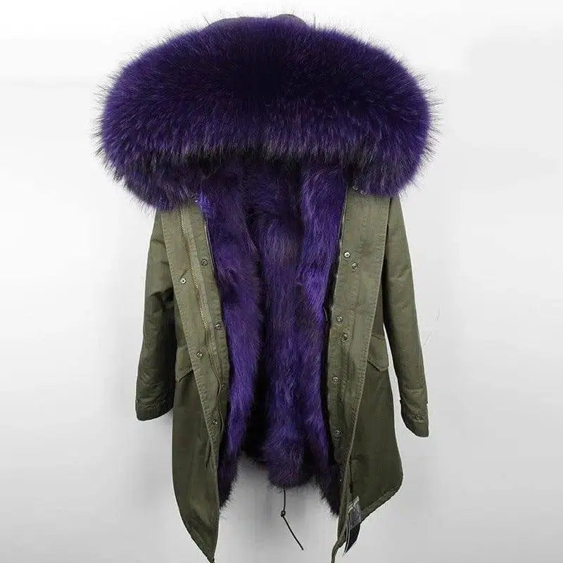 Oversized raccoon fur collar parka coat-3