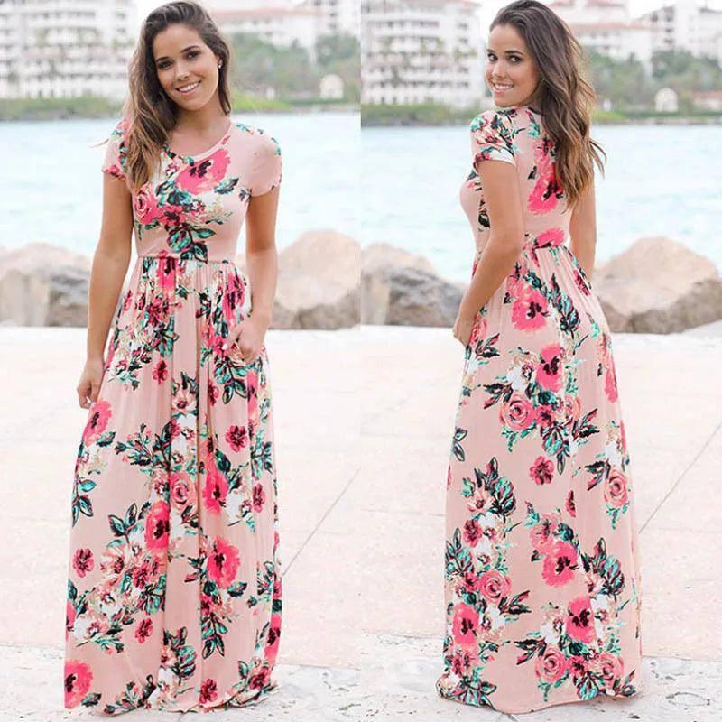 Floral Long Sleeve Maxi Dress-Pink-3