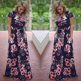 Floral Long Sleeve Maxi Dress-Navy-5