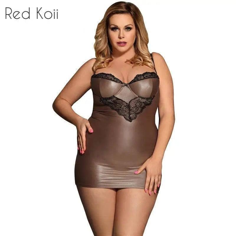 Plus Size Faux Leather Lingerie Nightdress-2