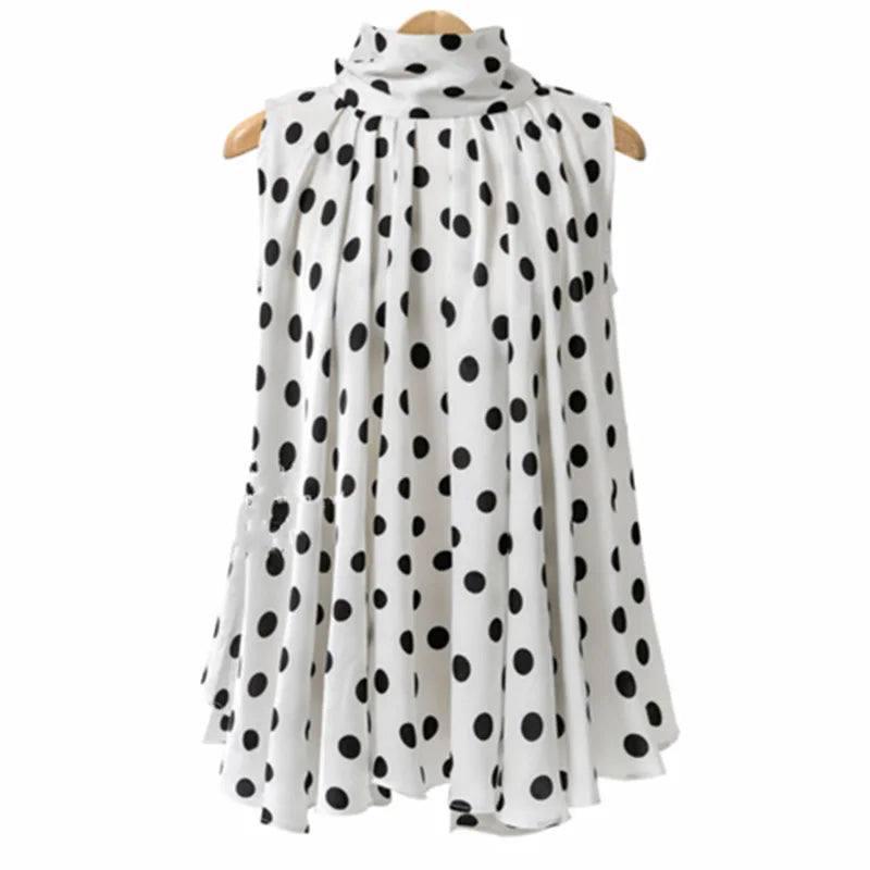 Plus Size Polka Dot Blouse Bow Neckline-2