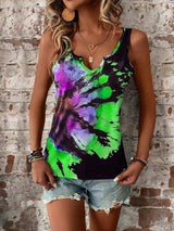 Printed Painted V-neck Open Vest Top-Green-7