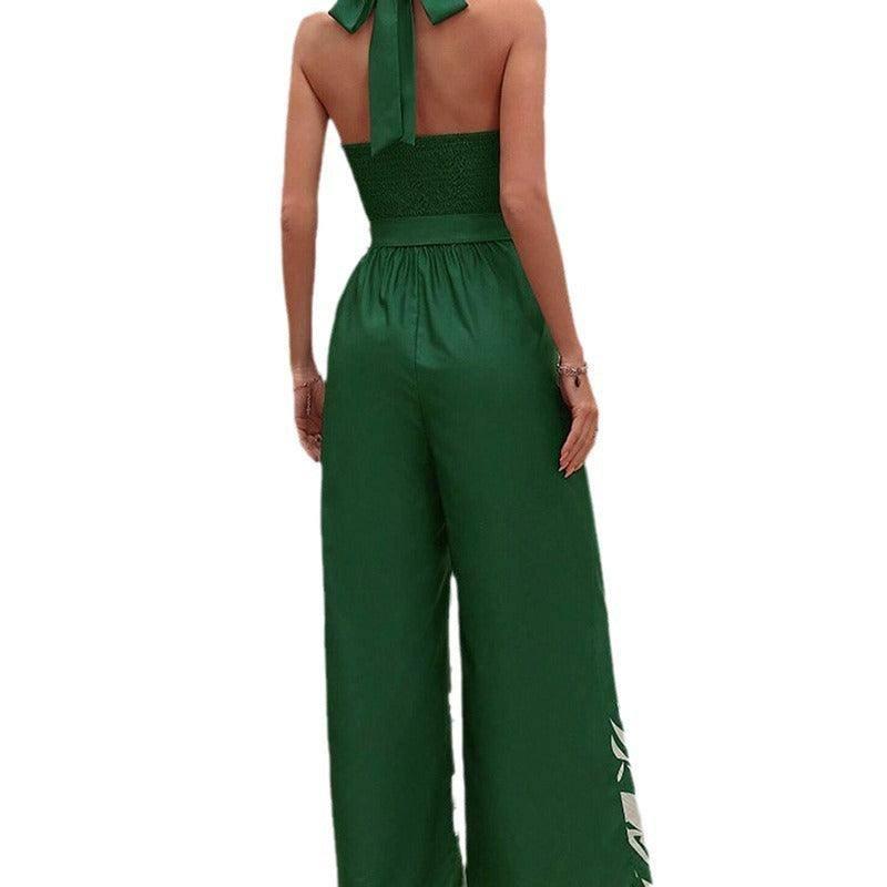 Printing Series Belt Halter Backless Jumpsuit For Women-2