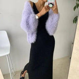 Puff Sleeves Fashion Solid Color Temperament Outer Sweater-12