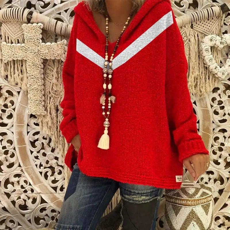 Pullover sweater blue V-neck sweater-Red-4