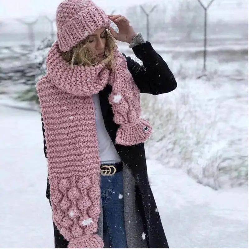 Pure Hand Woven Ball Wool Scarf For Women-Skin pink-1