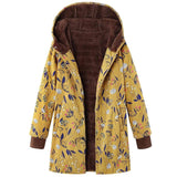 Retro flower print plus size hooded jacket top-Yellow-3