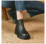 Retro Short Tube Soft Leather Booties Women Chimney-Black-1