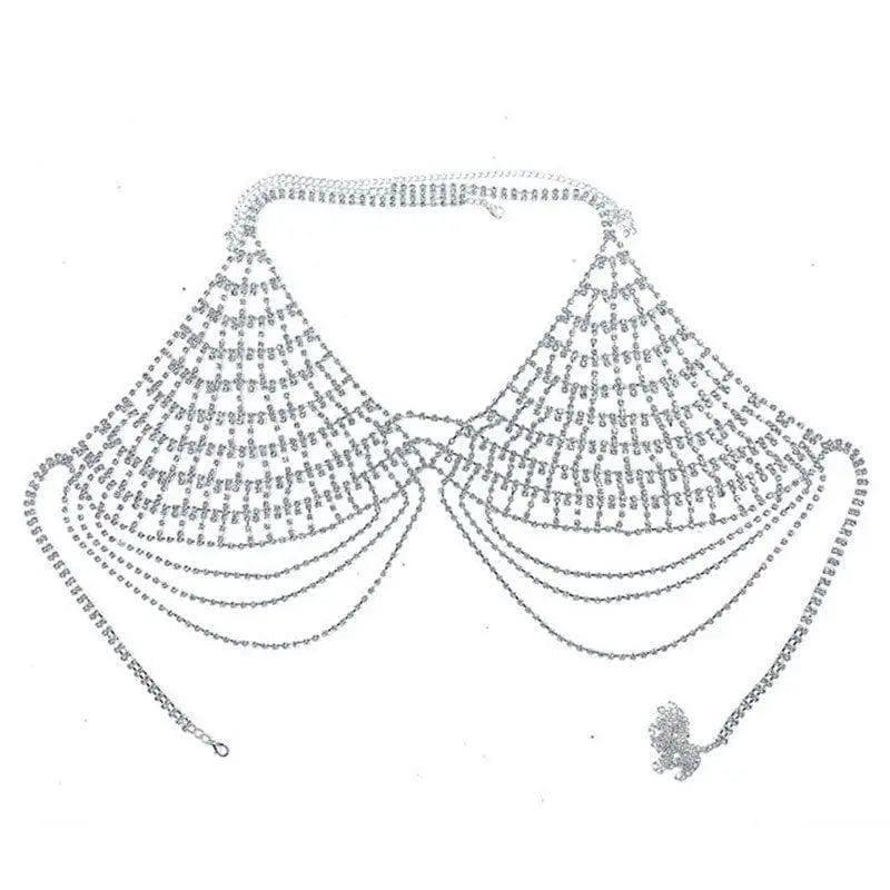 Rhinestone Sexy Lingerie Suit Body Chain-Silver-4