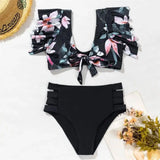 Ruffled Bikini Split Swimsuit European And American-BlackB-6