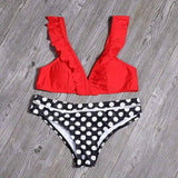 Ruffled split bikini-Red-4