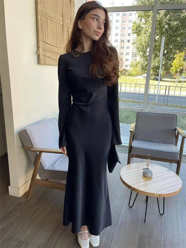 Chic Black Maxi Dress with Sleeves-Black-6