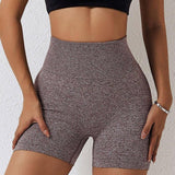 Seamless Yoga Shorts Women Solid Color High Waist-Wine Red-11