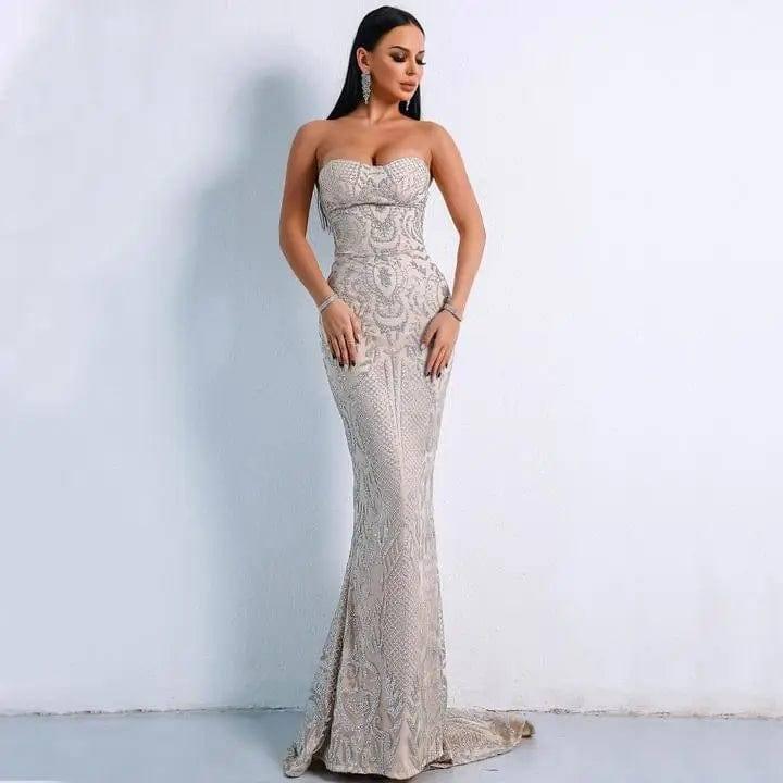 SEXY ELEGANT STRAPLESS GEOMETRIC EVENING DRESS-6