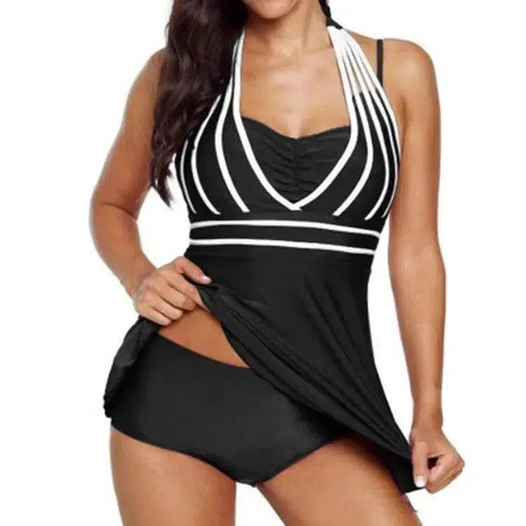 Sexy Halterneck Split Bikini Swimsuit Ladies-Black-1