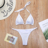 Sexy Lace up Bikini Diamond Swimsuit Split Swimsuit-White-1