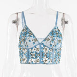 Lingerie See-through Lace Top Vest-Blue-2