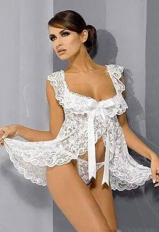 Lingerie Cardigan Rose Lace See-through Plus Size-White-6