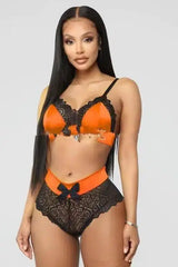 Lingerie Sling Lace Bra Two-piece-Orange-2