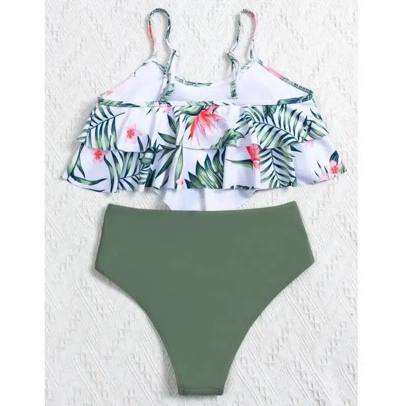 Printed Multicolor High Waist Bikini-Green-2