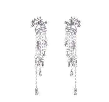 Shining Star Tassel Earrings Back Hanging Exquisite Earrings-Earringsilver-7