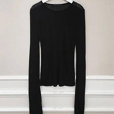 Shintimes Sexy Shirt Women T-Shirt Long Sleeve Korean Style-black t shirt-8