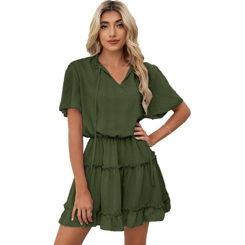 Short Sleeve Dress Women's Ruffled V-neck-9